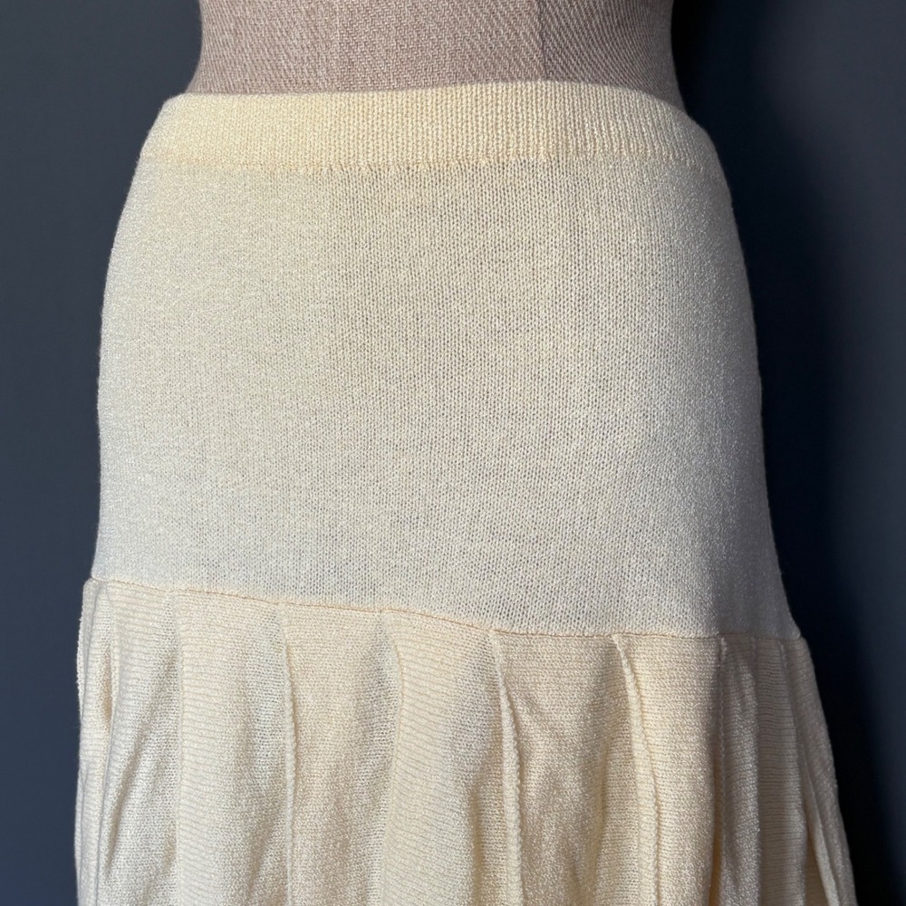 St John Separates Santana Knit Tennis Skirt | Size 12 | Ivory Pleated Wool Rayon